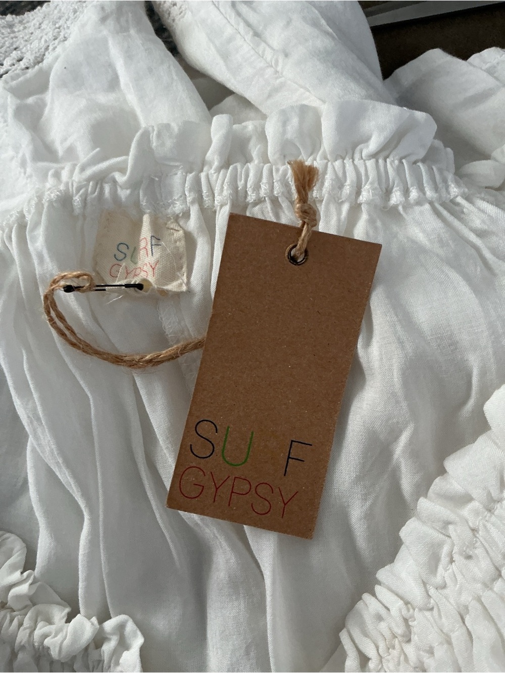 Surf Gypsy White Peasant Top With Angel Sleeves - Picture 9 of 10